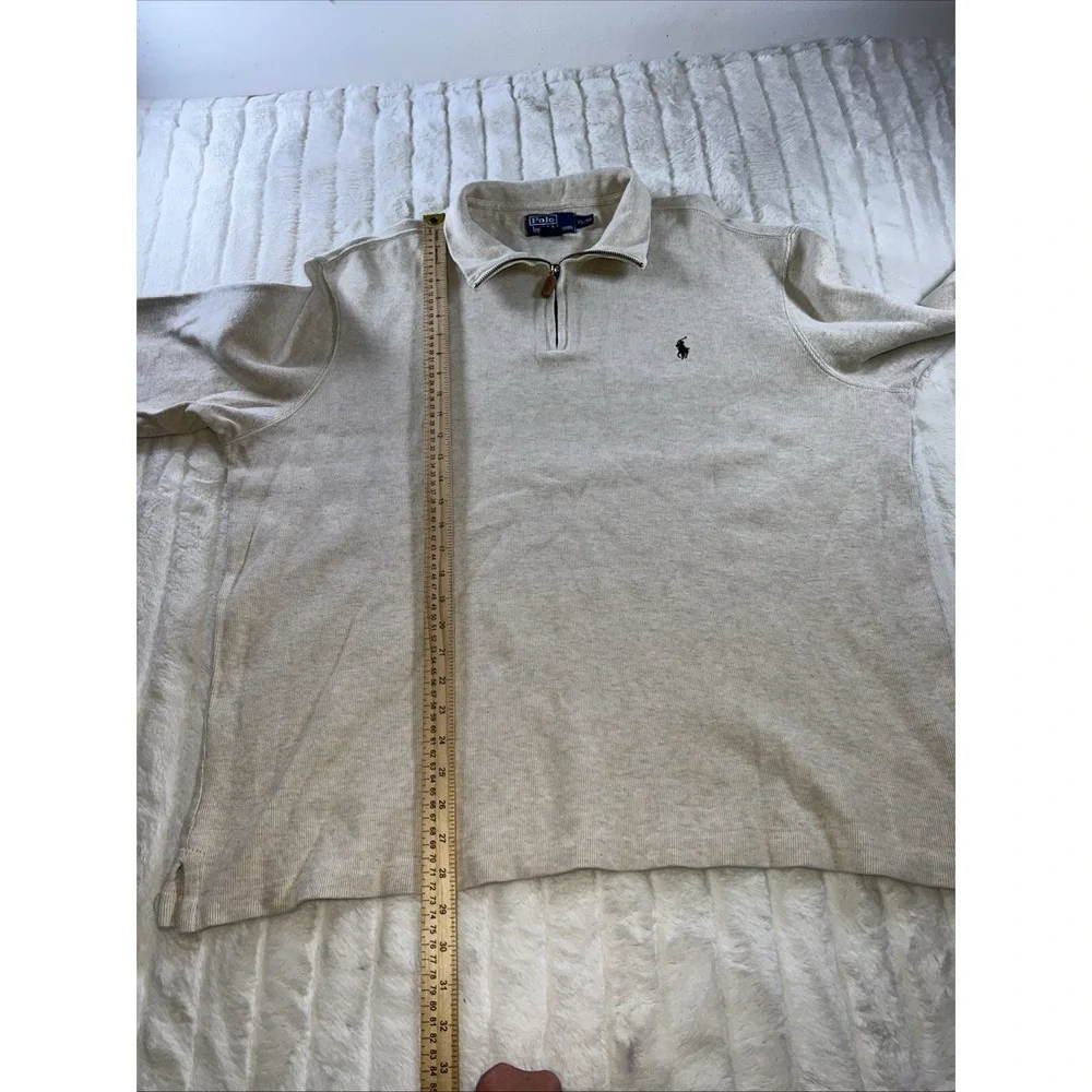 Polo Ralph Lauren Quarter 1/4 Zip Sweater Men's XL Tan Pony Logo Cotton Pullover